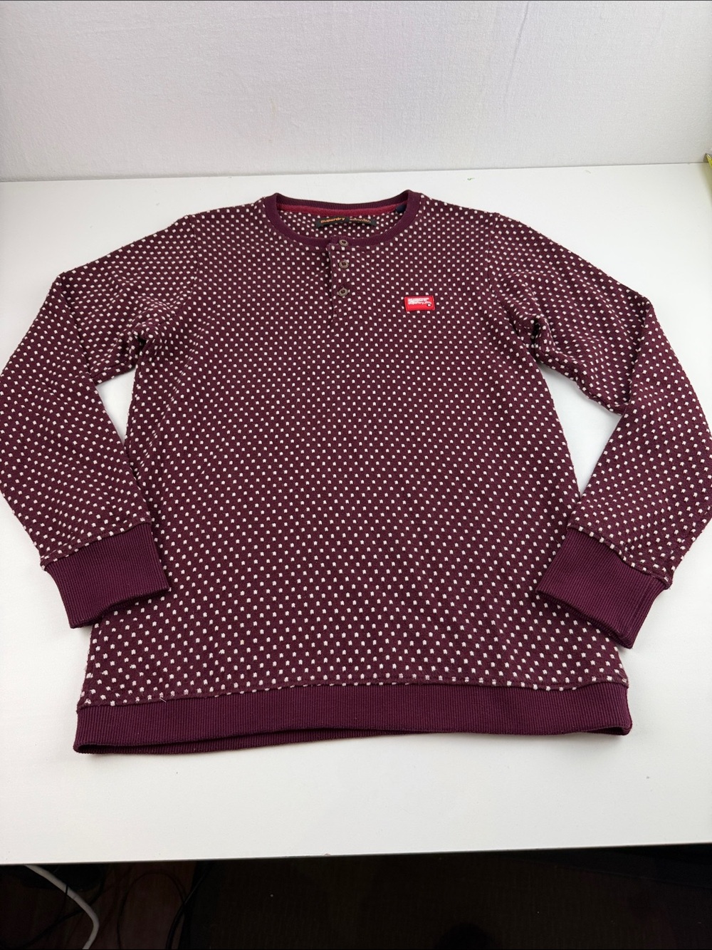 Superdry Burgundy Crewneck Sweater with White Dot Print